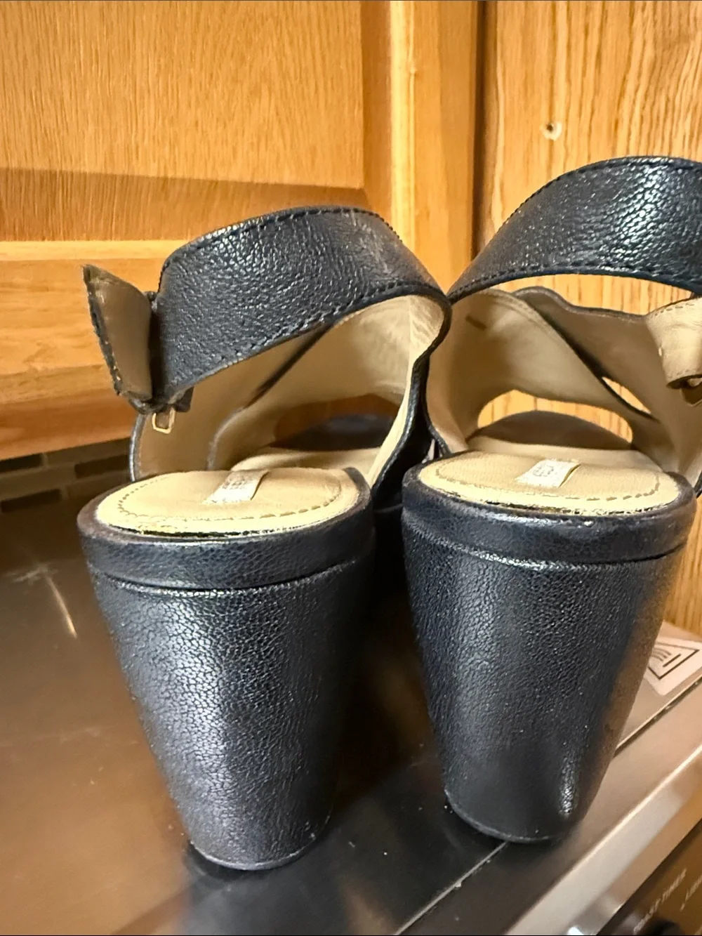 Geox Black Leather Crisscross Slingback Wedge Sandals